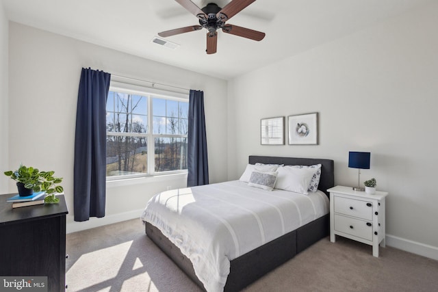 bedroom featuring carpet flooring and ceiling fan