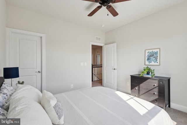 bedroom featuring carpet flooring and ceiling fan