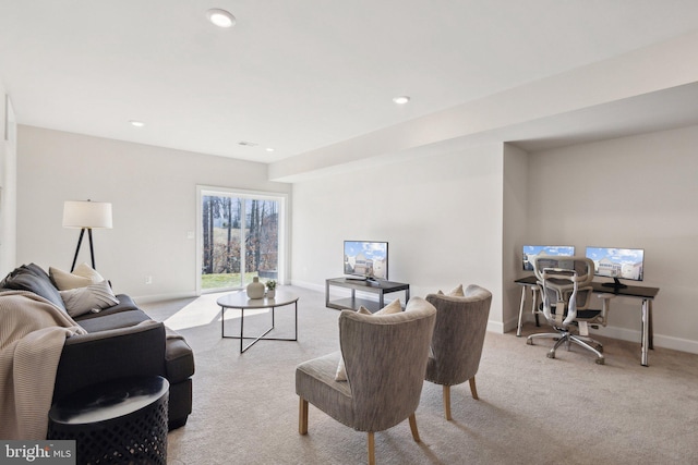 living room with light carpet