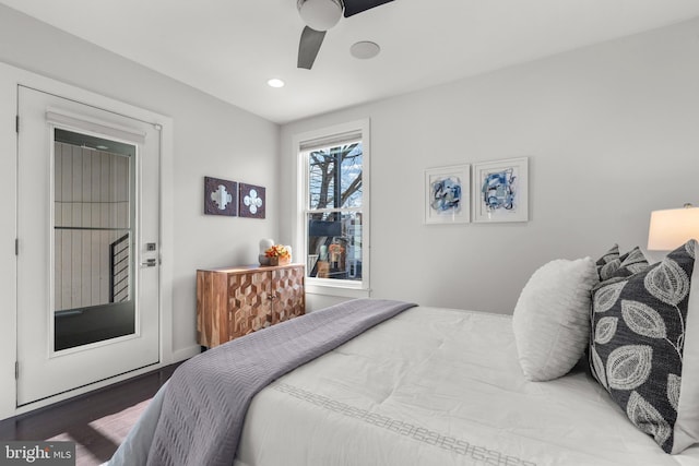 bedroom featuring ceiling fan and wood-type flooring