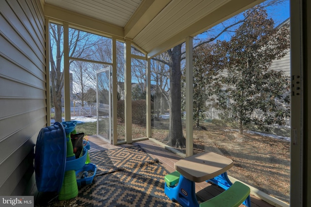 sunroom with wood ceiling