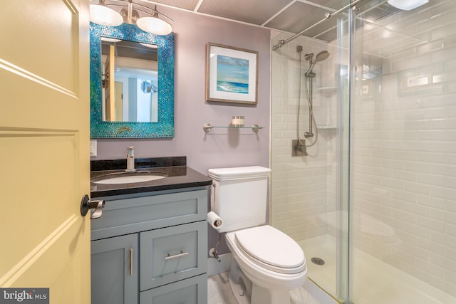 bathroom featuring vanity, toilet, and an enclosed shower