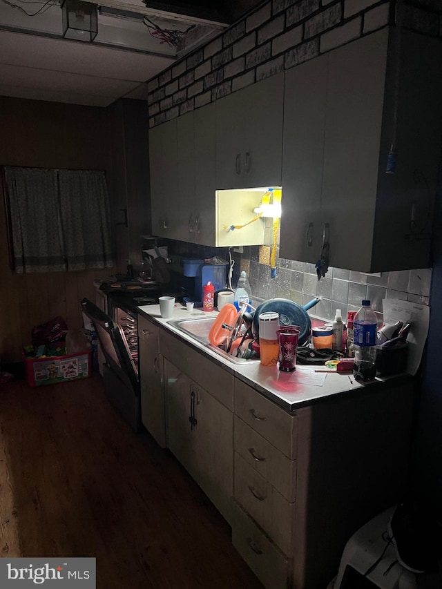 kitchen with dark wood-type flooring