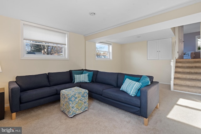 living room with light carpet