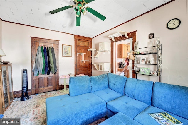 living room with ceiling fan