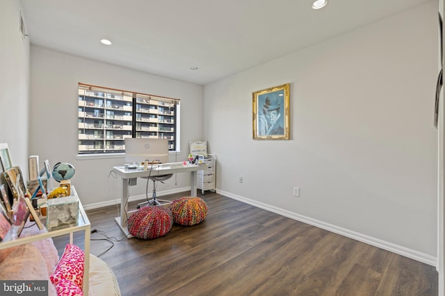 game room featuring dark hardwood / wood-style floors