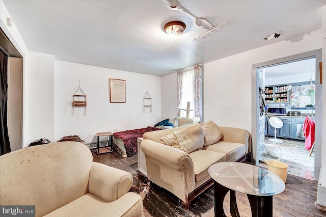 living room featuring a baseboard heating unit