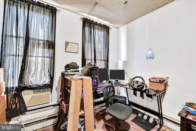 office with cooling unit and a drop ceiling