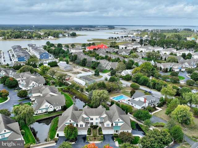 drone / aerial view featuring a water view