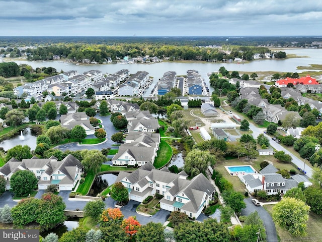 aerial view with a water view