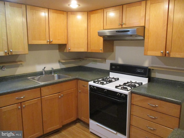 kitchen featuring sink, range with gas cooktop, and light wood-type flooring