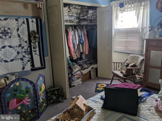 bedroom featuring a closet and carpet flooring