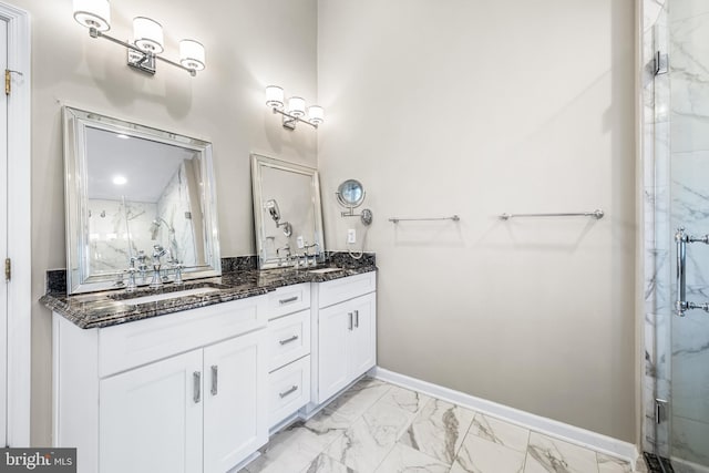 bathroom with vanity and walk in shower