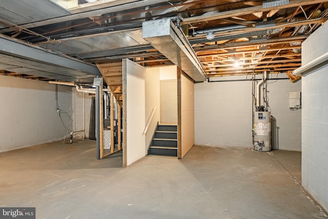 basement featuring water heater