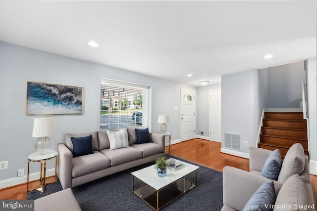 living room with hardwood / wood-style floors