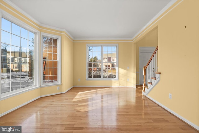 interior space featuring crown molding and light wood-type flooring