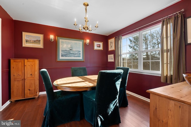 dining room featuring dark wood-type flooring and a chandelier