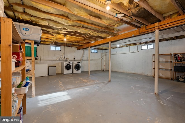 basement with independent washer and dryer and refrigerator