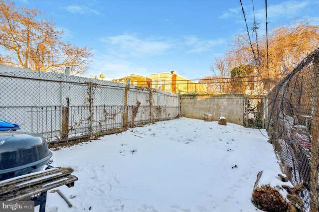 view of yard layered in snow