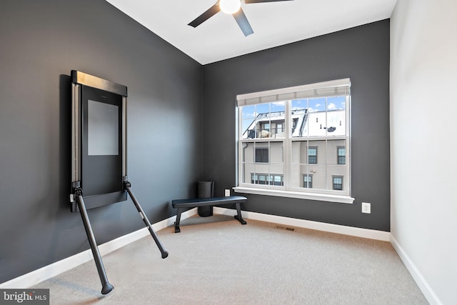 miscellaneous room featuring carpet and ceiling fan