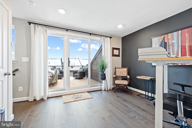 sitting room with hardwood / wood-style flooring