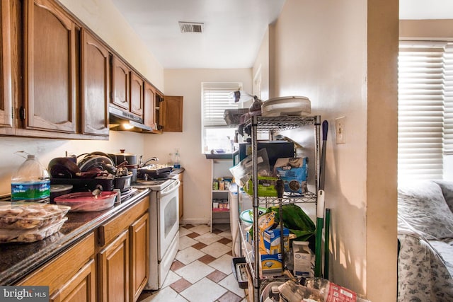 kitchen with white range with electric cooktop and a healthy amount of sunlight