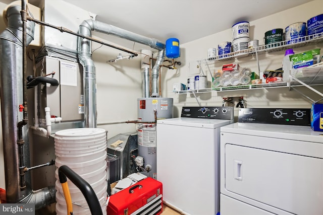 laundry area featuring gas water heater and washer and clothes dryer