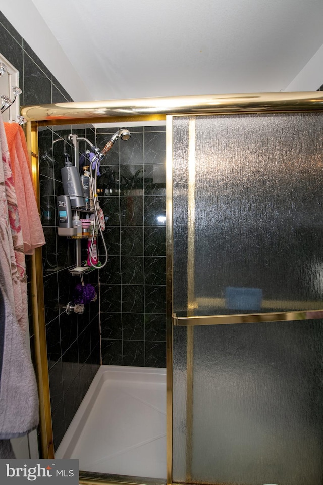 bathroom featuring a shower with shower door