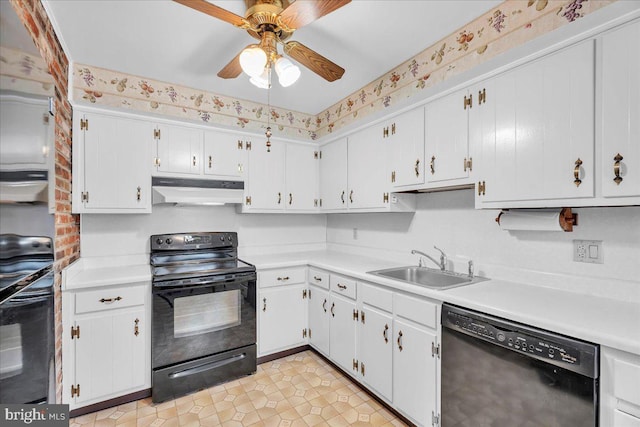 kitchen with white cabinetry, sink, and black appliances