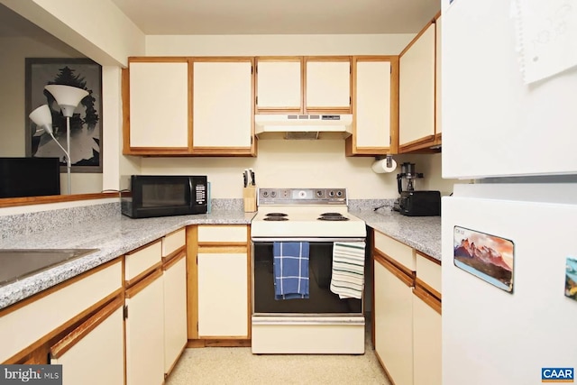 kitchen featuring white cabinetry, sink, and white appliances