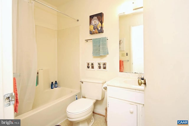 full bathroom with vanity,  shower combination, and toilet