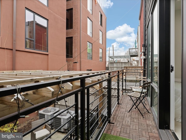 balcony featuring central air condition unit