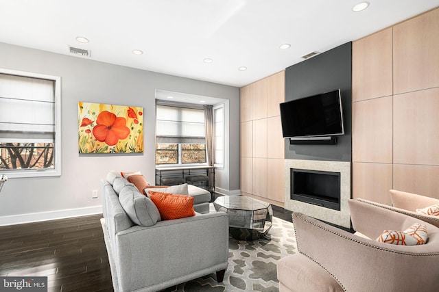 living room featuring dark hardwood / wood-style floors