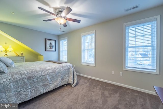 bedroom featuring carpet flooring and ceiling fan