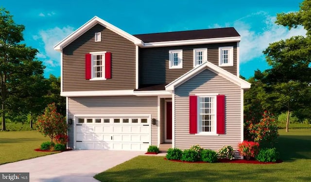 view of front of home featuring a garage and a front yard