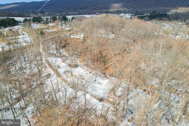 snowy aerial view featuring a mountain view