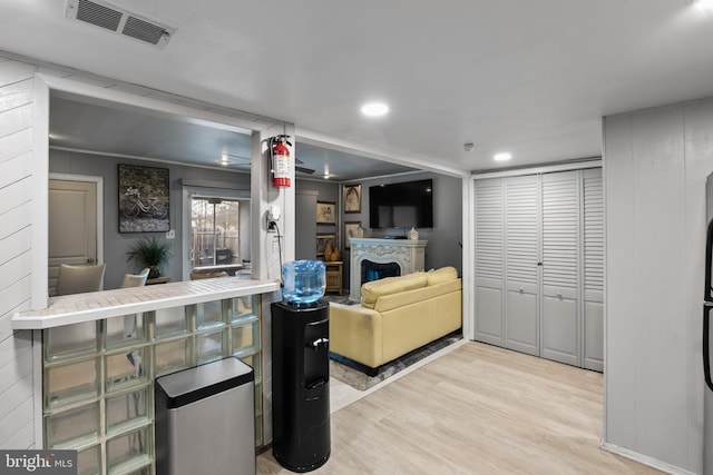 living room featuring light wood-type flooring