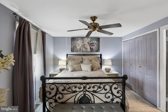 bedroom featuring a closet and ceiling fan