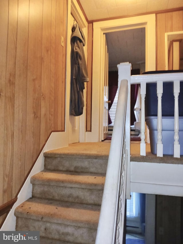 stairs with wooden walls