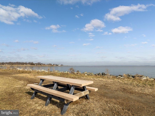 view of home's community with a water view