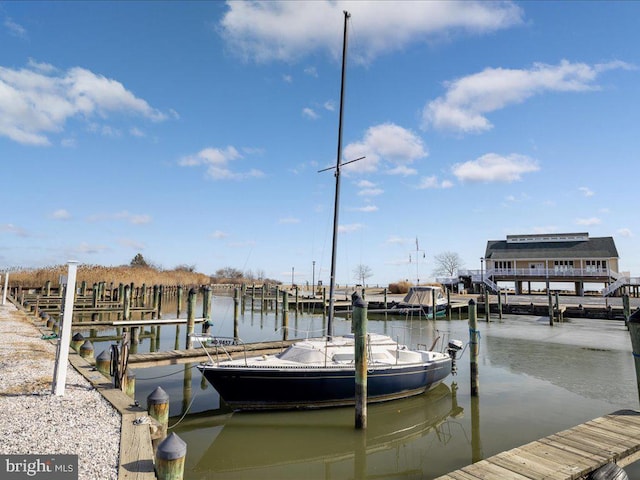 view of dock with a water view