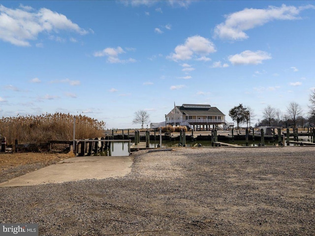 exterior space featuring a water view