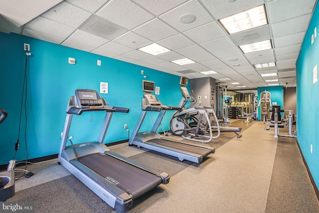 gym with a drop ceiling