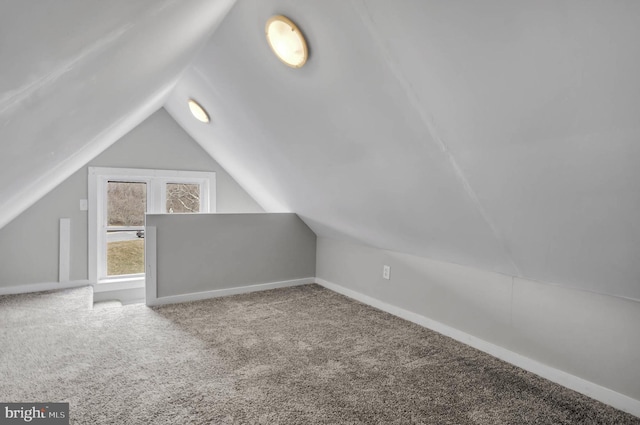 additional living space with vaulted ceiling and carpet