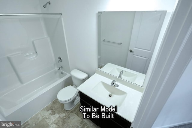 full bathroom with vanity, bathing tub / shower combination, and toilet