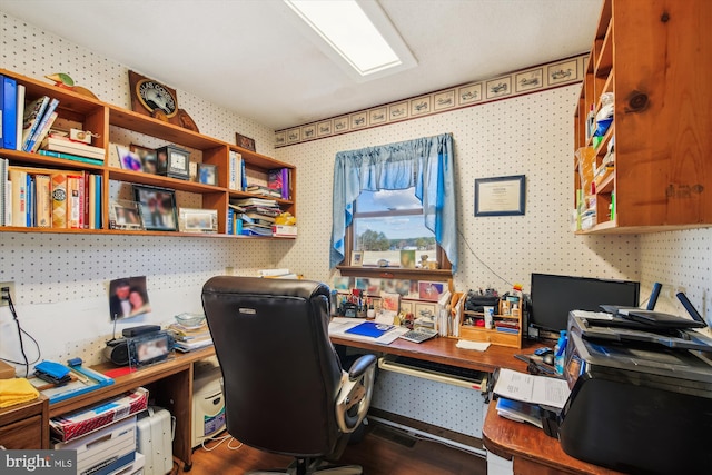 office area featuring dark wood-type flooring