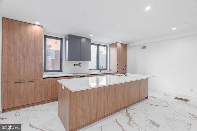 kitchen featuring sink and a kitchen island