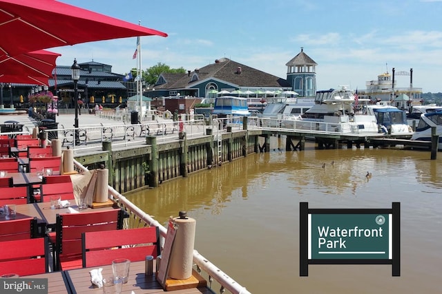 view of dock with a water view