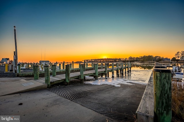 dock area featuring a water view