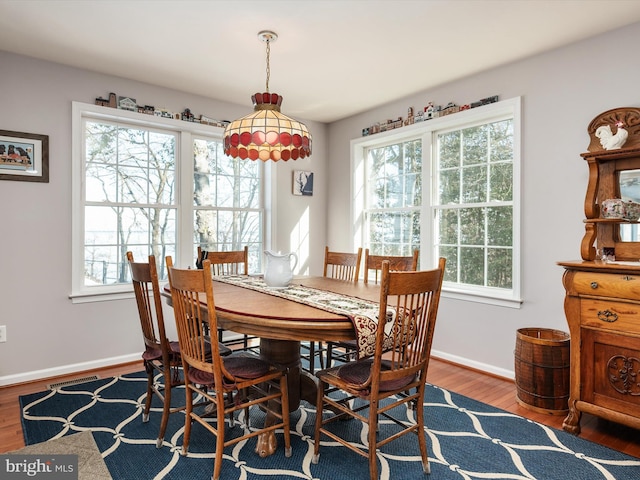 dining space with hardwood / wood-style floors and a wealth of natural light